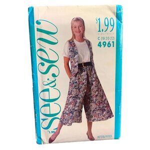 Vintage 1990s See & Sew 4961 Sewing Pattern Women's Vest & Culottes Size 18-22